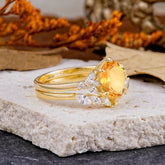 Luxury 6-Prong Oval-Cut Natural Citrine Engagement Ring Set